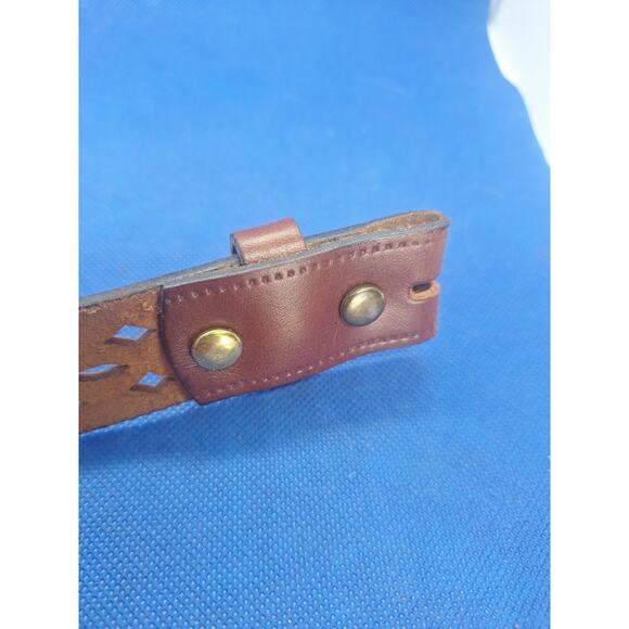 Vintage Full Grain Leather Belt USA Made 36 Brown Punched Pattern Western - Picture 3 of 6
